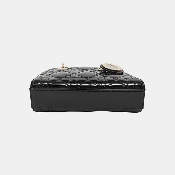 Lady Dior Super Mini Cannage Patent Leather Black
