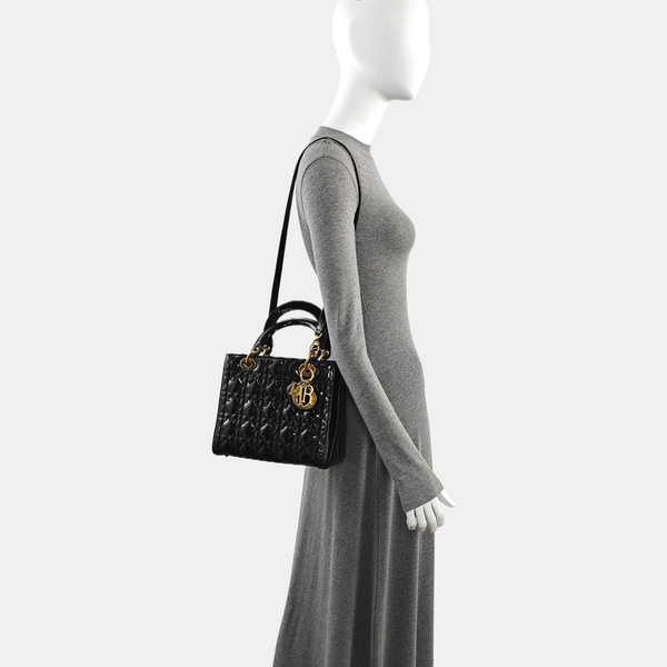 Lady Dior Medium Cannage Patent Leather Black