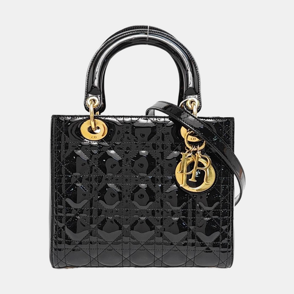 Lady Dior Medium Cannage Patent Leather Black