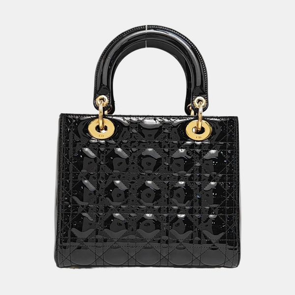 Lady Dior Medium Cannage Patent Leather Black