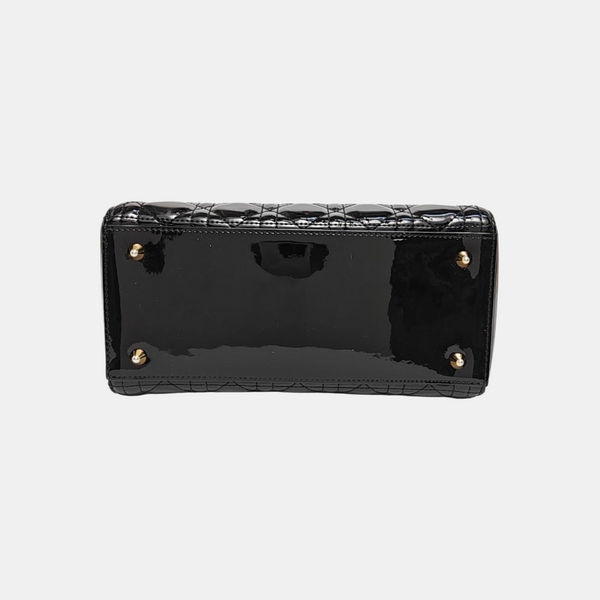 Lady Dior Medium Cannage Patent Leather Black