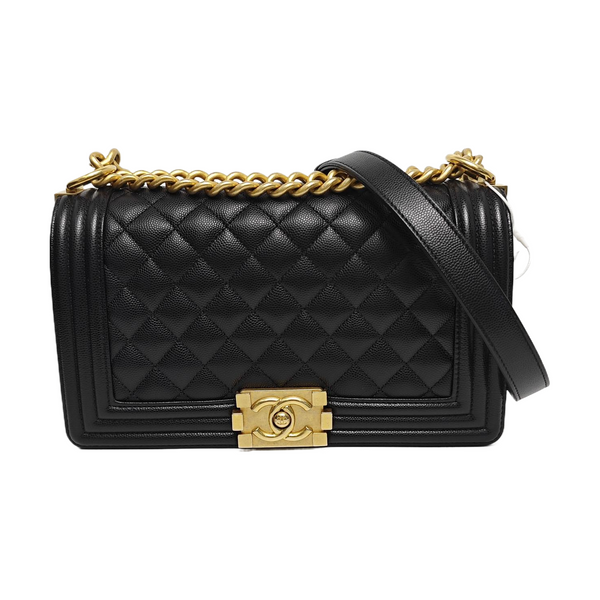 BOY CHANEL Medium Quilted Grained Calfskin Black