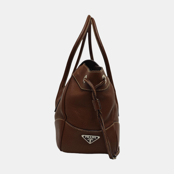 Calfskin Top Handle Bag Brown