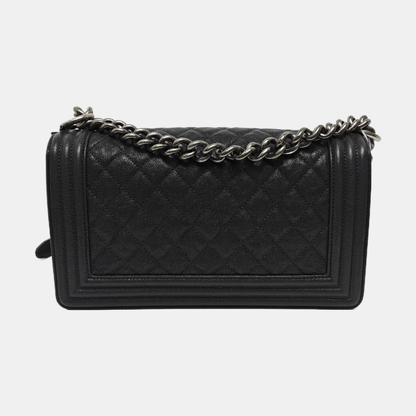 BOY CHANEL Medium Quilted Grained Calfskin Gray