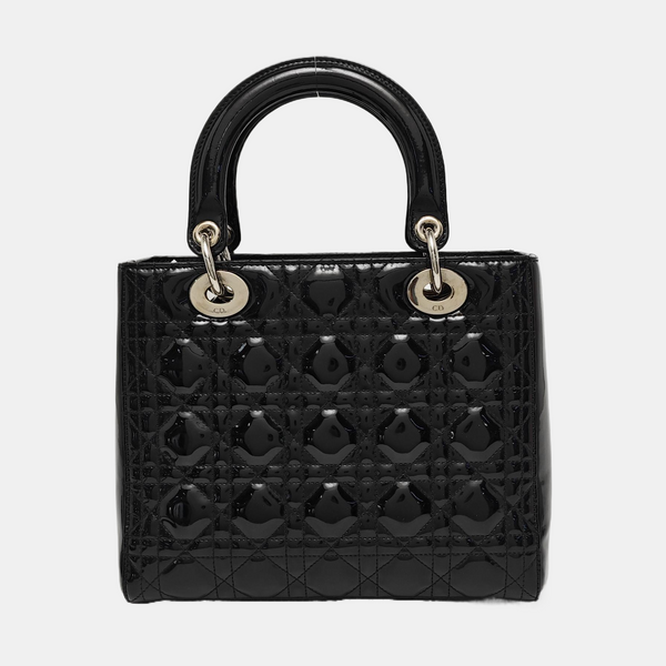 Lady Dior Medium Cannage Patent Leather Black