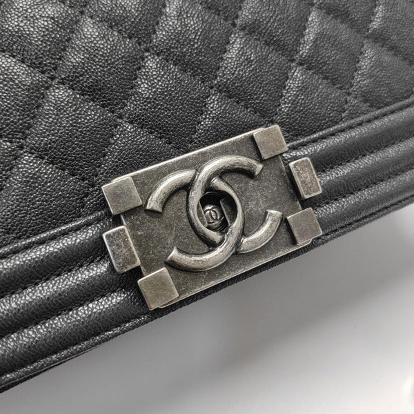 BOY CHANEL Medium Quilted Grained Calfskin Gray