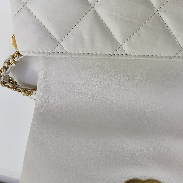 CHANEL 19 Small Quilted Calfskin White