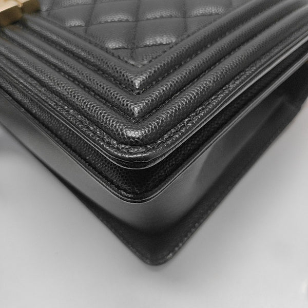BOY CHANEL Medium Quilted Grained Calfskin Black