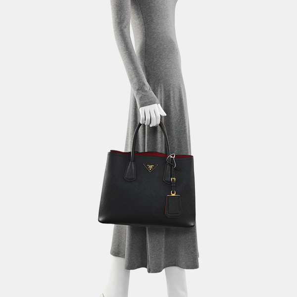 Double Medium Saffiano Calfskin Black