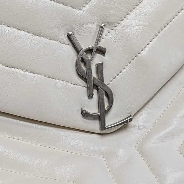 LOULOU Medium Chevron Calfskin White