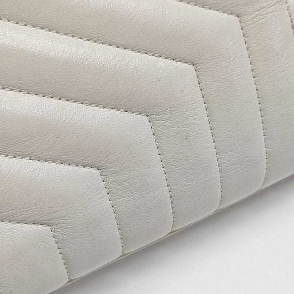 LOULOU Medium Chevron Calfskin White