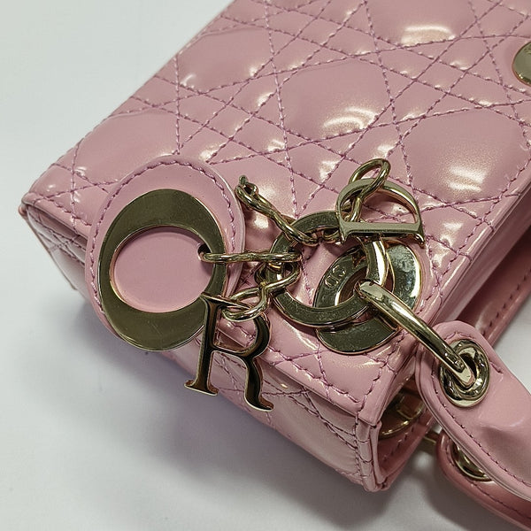 Lady Dior Mini Cannage Patent Leather Pink