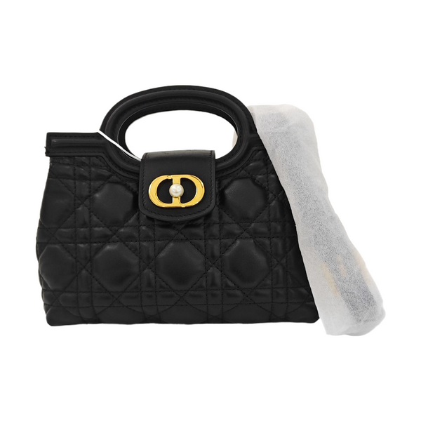 Jolie Top Handle Mini Cannage Lambskin Black