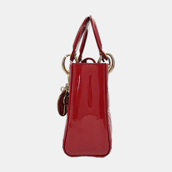 Lady Dior Mini Cannage Patent Calfskin Red