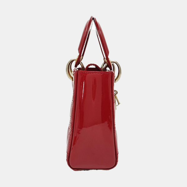 Lady Dior Mini Cannage Patent Calfskin Red