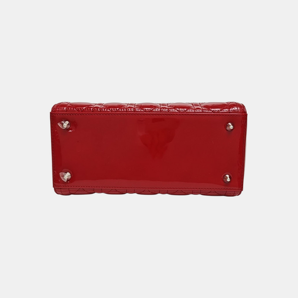 Lady Dior Medium Cannage Patent Leather Red
