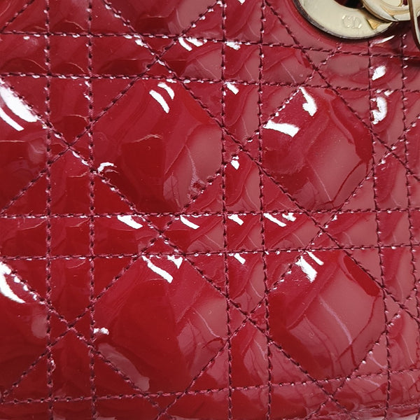Lady Dior Mini Cannage Patent Calfskin Red