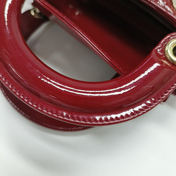 Lady Dior Mini Cannage Patent Calfskin Red
