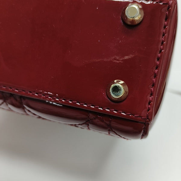 Lady Dior Mini Cannage Patent Calfskin Red