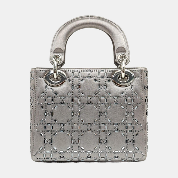 Lady Dior Mini Cannage Silk Satin Gray