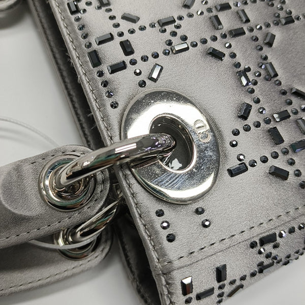 Lady Dior Mini Cannage Silk Satin Gray