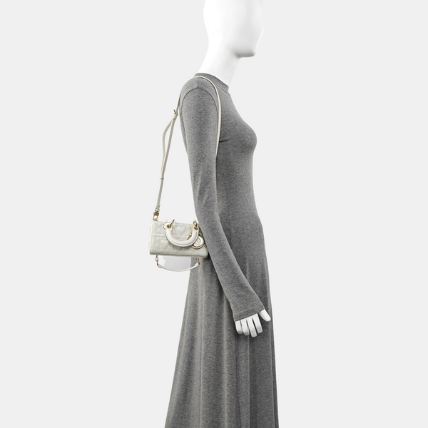 Lady D-Joy Super Mini Cannage Lambskin White