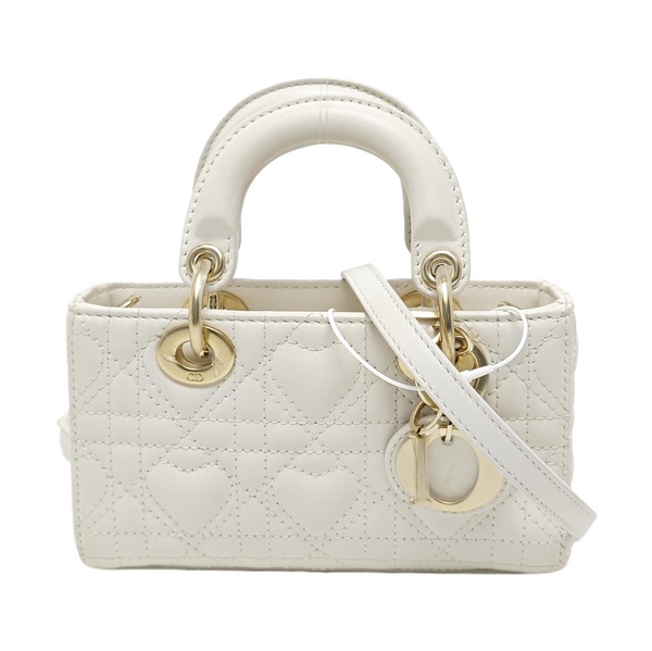 Lady D-Joy Super Mini Cannage Lambskin White