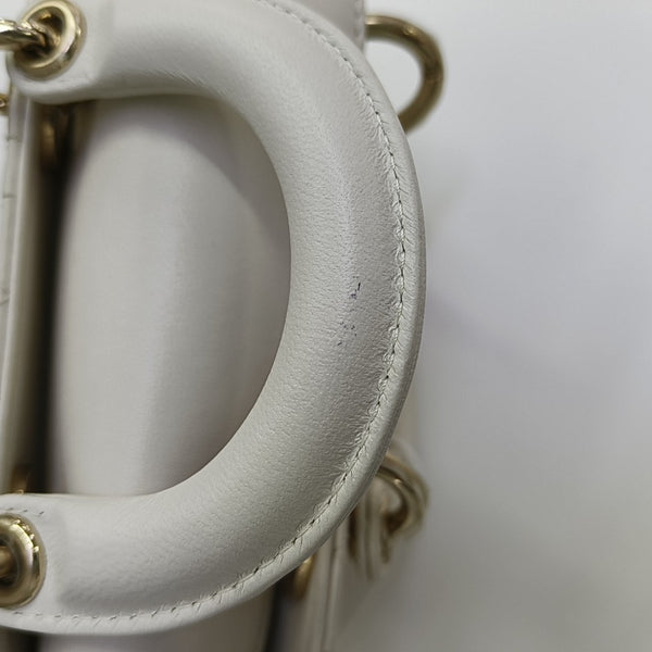 Lady D-Joy Super Mini Cannage Lambskin White