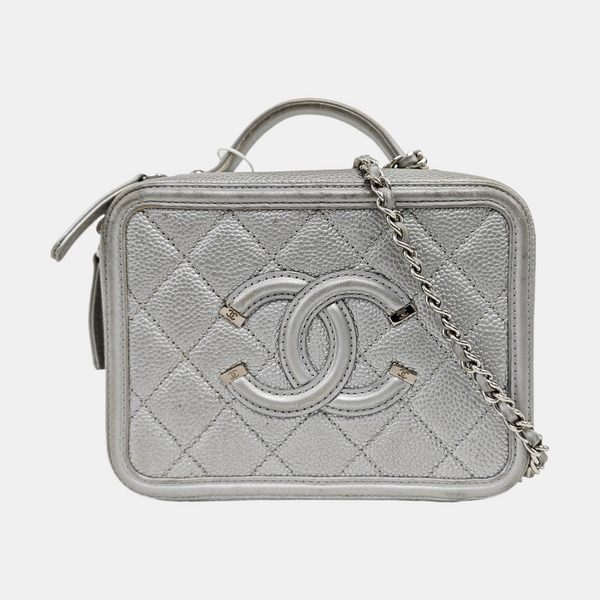 FILIGREE Small Quilted Grained Calfskin Silver