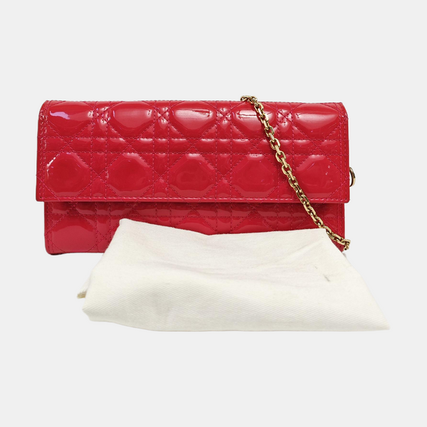 Lady Dior Small Cannage Patent Leather Red