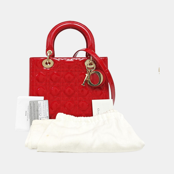 Lady Dior Medium Cannage Patent Leather Red