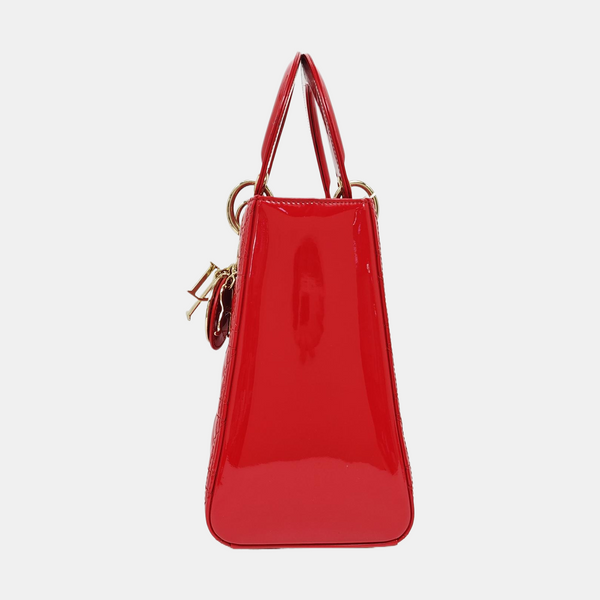 Lady Dior Medium Cannage Patent Leather Red