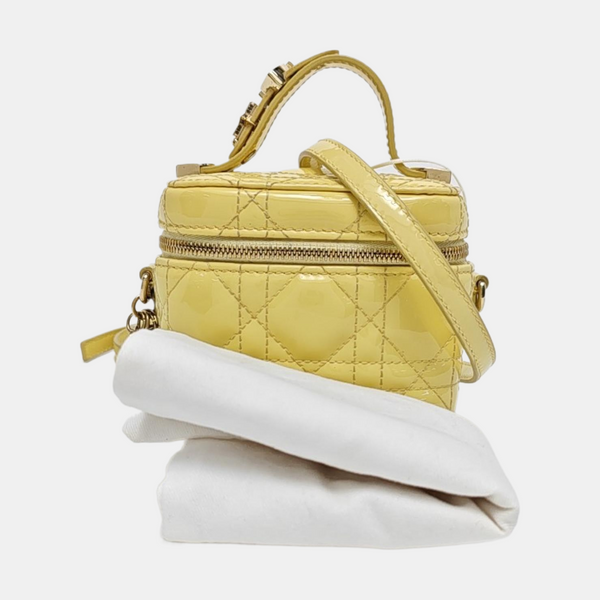 Lady Dior Super Mini Cannage Patent Leather Yellow