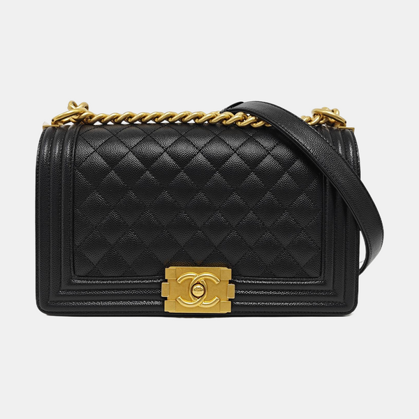 BOY CHANEL Medium Quilted Grained Calfskin Black