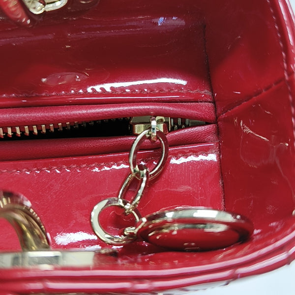 Lady Dior Medium Cannage Patent Leather Red