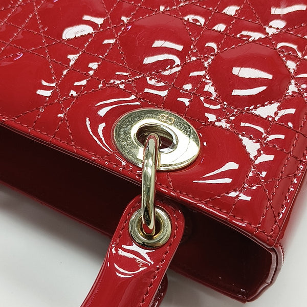 Lady Dior Medium Cannage Patent Leather Red