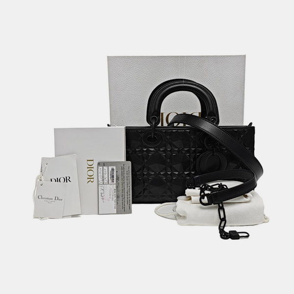 Lady D-Joy Medium Cannage Calfskin Black