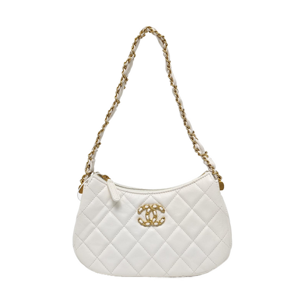 CHANEL 19 Small Quilted Calfskin White