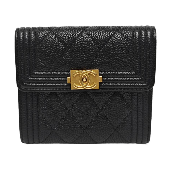 BOY CHANEL Quilted Grained Calfskin Black Wallet