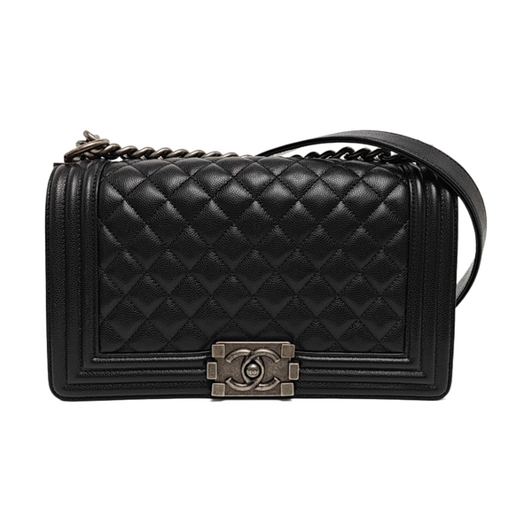 BOY CHANEL Medium Quilted Grained Calfskin Black