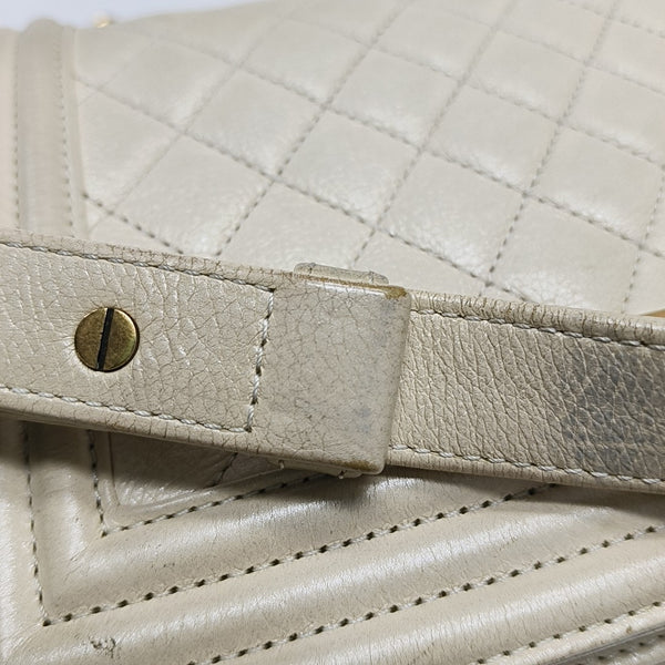BOY CHANEL Medium Quilted Calfskin White