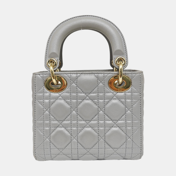 Lady Dior Mini Cannage Lambskin Gray