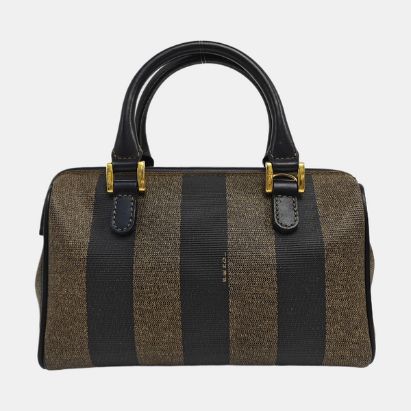 Coated Canvas Top Handle Bag Brown