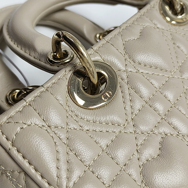 Lady D-Joy Super Mini Quilted Lambskin Beige