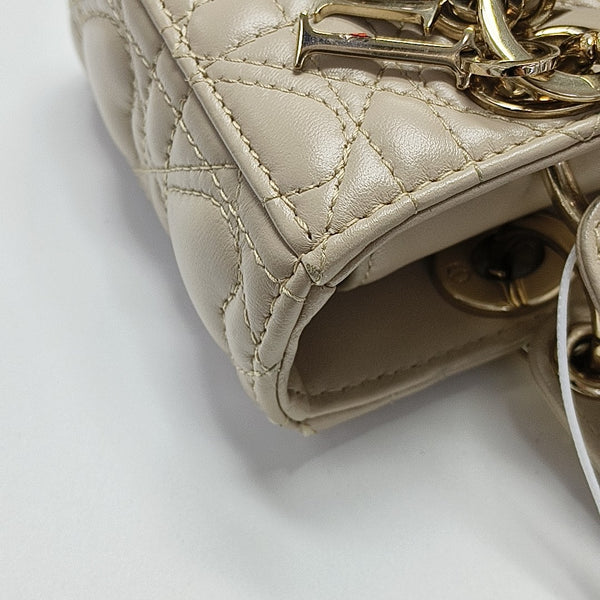 Lady D-Joy Super Mini Quilted Lambskin Beige