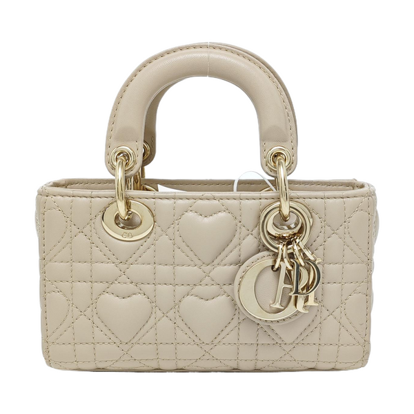 Lady D-Joy Super Mini Quilted Lambskin Beige
