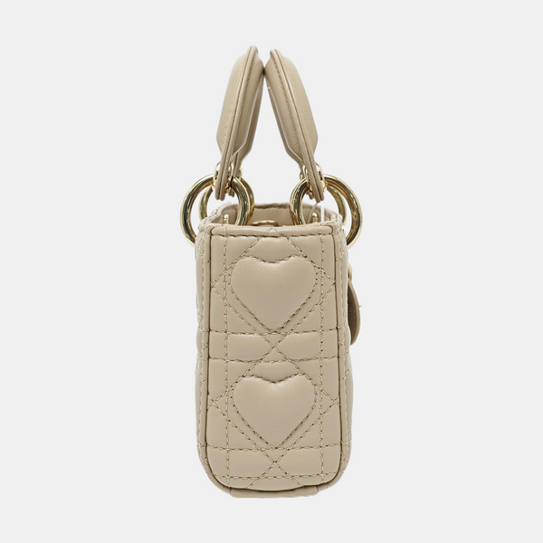 Lady D-Joy Super Mini Quilted Lambskin Beige