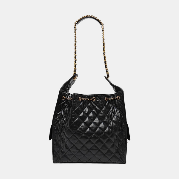 CHANEL 25 Mediano Piel de Becerro Acolchada Negro