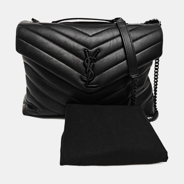 LOULOU Medium Chevron Calfskin Black