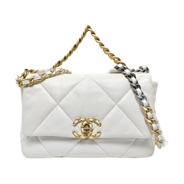 CHANEL 19 Small Quilted Lambskin White
